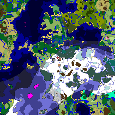 Predicted biome map of Java 1.21.4 seed 6512433824035448935 around estimated spawn