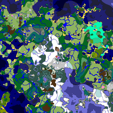 Predicted biome map of Java 1.21.4 seed -6567382270001144494 around estimated spawn