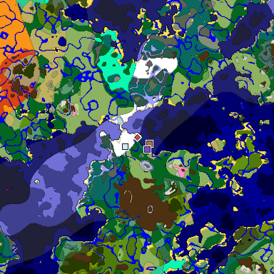 Predicted biome map of Java 1.21.4 seed 8246297662449156463 around estimated spawn