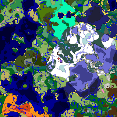Predicted biome map of Java 1.21.4 seed -839972227420175456 around estimated spawn