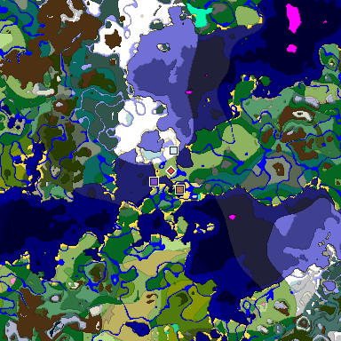 Predicted biome map of Java 1.21.4 seed 3332407811308551483 around estimated spawn