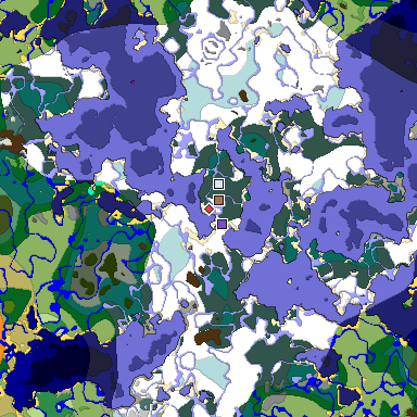 Predicted biome map of Java 1.21.4 seed -7648991457094121001 around estimated spawn