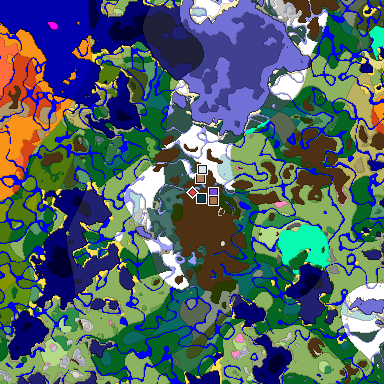 Predicted biome map of Java 1.21.4 seed 7404708609939665295 around estimated spawn