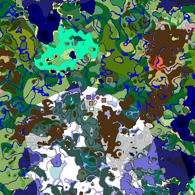 Predicted biome map of Java 1.21.4 seed 1394896109166451587 around estimated spawn