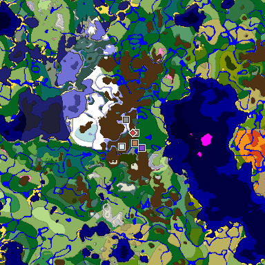 Predicted biome map of Java 1.21.4 seed -4941235566793599580 around estimated spawn