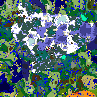 Predicted biome map of Java 1.21.4 seed -4306825511121575905 around estimated spawn