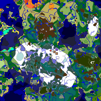Predicted biome map of Java 1.21.4 seed 110837286774922569 around estimated spawn