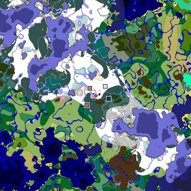 Predicted biome map of Java 1.21.4 seed -4237483165006202934 around estimated spawn