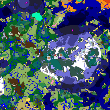 Predicted biome map of Java 1.21.4 seed 4549931160140707660 around estimated spawn