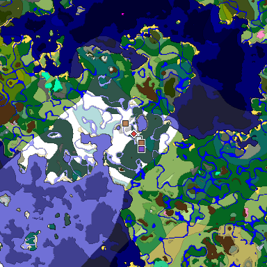 Predicted biome map of Java 1.21.4 seed 6116974231763030140 around estimated spawn
