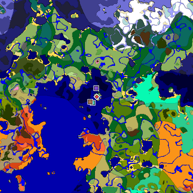 Predicted biome map of Java 1.21.4 seed -8133797279192087002 around estimated spawn