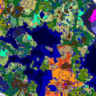 Predicted biome map of Java 1.21.4 seed -4372329740230521829 around estimated spawn