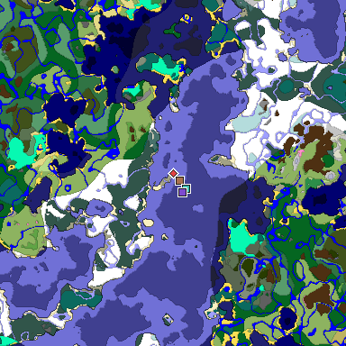 Predicted biome map of Java 1.21.4 seed 6282239816810090627 around estimated spawn