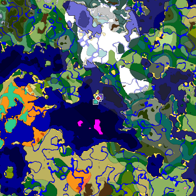 Predicted biome map of Java 1.21.4 seed 3971846121413628691 around estimated spawn