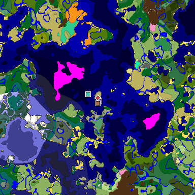 Predicted biome map of Java 1.21.4 seed -1193556257812423534 around estimated spawn