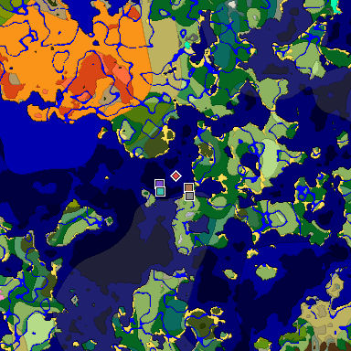 Predicted biome map of Java 1.21.4 seed -1543730230697275230 around estimated spawn