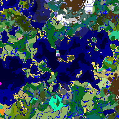 Predicted biome map of Java 1.21.4 seed 6870578677702025785 around estimated spawn