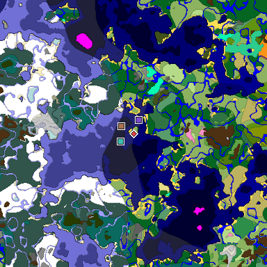 Predicted biome map of Java 1.21.4 seed 5451094237546080972 around estimated spawn
