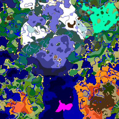 Predicted biome map of Java 1.21.4 seed -7704453666885048302 around estimated spawn