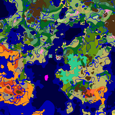 Predicted biome map of Java 1.21.4 seed 8000202809590049761 around estimated spawn