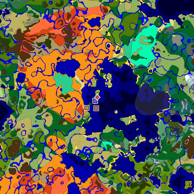 Predicted biome map of Java 1.21.4 seed -4047621376206836943 around estimated spawn