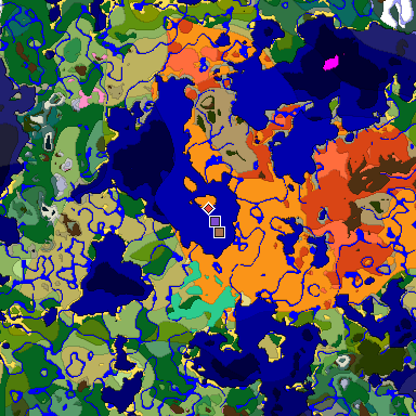 Predicted biome map of Java 1.21.4 seed -8778964063994218731 around estimated spawn