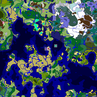 Predicted biome map of Java 1.21.4 seed 3326037294012138331 around estimated spawn