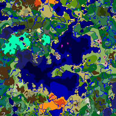 Predicted biome map of Java 1.21.4 seed 7908405468585630856 around estimated spawn