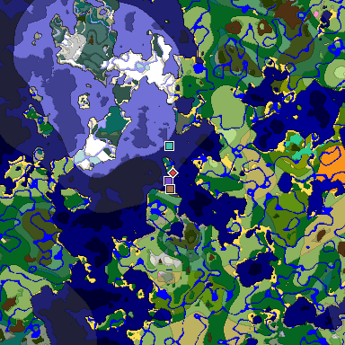 Predicted biome map of Java 1.21.4 seed 1368934636679946486 around estimated spawn