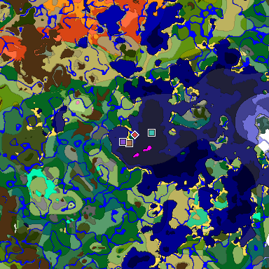 Predicted biome map of Java 1.21.4 seed 605590111954065548 around estimated spawn