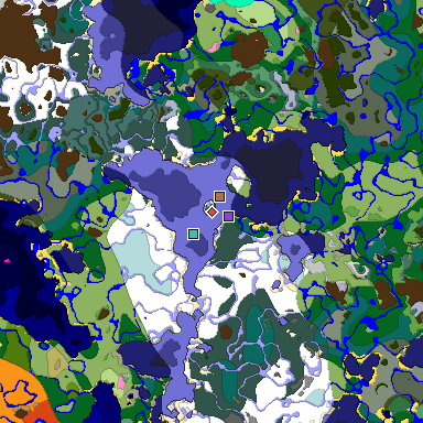 Predicted biome map of Java 1.21.4 seed -2649973351087776765 around estimated spawn
