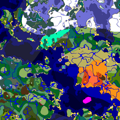 Predicted biome map of Java 1.21.4 seed -6649640606211975630 around estimated spawn