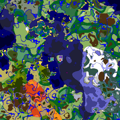 Predicted biome map of Java 1.21.4 seed -5263345380153013169 around estimated spawn