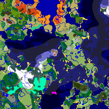 Predicted biome map of Java 1.21.4 seed 777818961635251045 around estimated spawn
