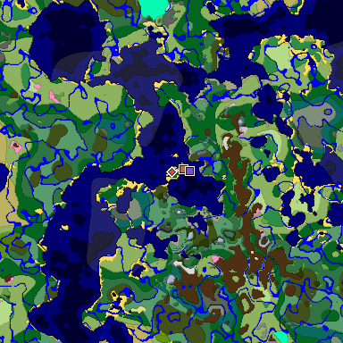 Predicted biome map of Java 1.21.4 seed 6379668846175500099 around estimated spawn