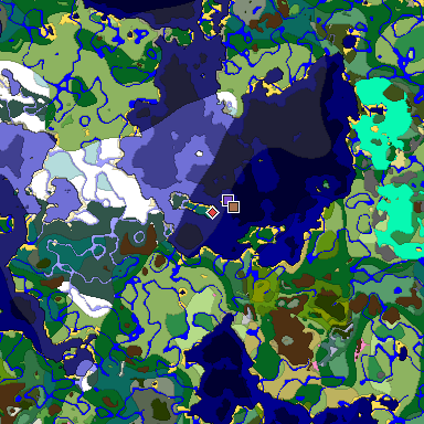 Predicted biome map of Java 1.21.4 seed -7531273213853931543 around estimated spawn