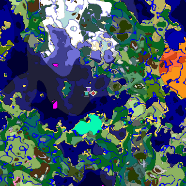 Predicted biome map of Java 1.21.4 seed 4613990586923175748 around estimated spawn