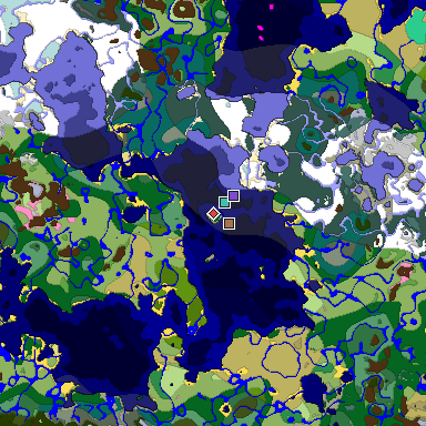 Predicted biome map of Java 1.21.4 seed 6892248017327048542 around estimated spawn
