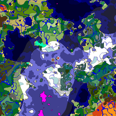 Predicted biome map of Java 1.21.4 seed -1180765577177213133 around estimated spawn