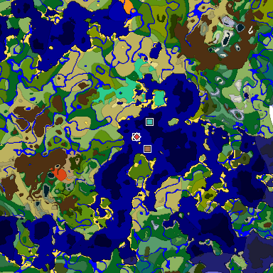 Predicted biome map of Java 1.21.4 seed 6116401780501693580 around estimated spawn
