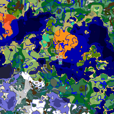 Predicted biome map of Java 1.21.4 seed 3794847101219838823 around estimated spawn