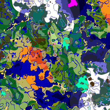 Predicted biome map of Java 1.21.4 seed 3892120180114701108 around estimated spawn