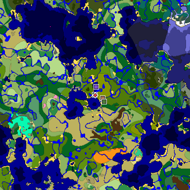 Predicted biome map of Java 1.21.4 seed -3693589155594850998 around estimated spawn