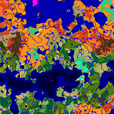 Predicted biome map of Java 1.21.4 seed 7723431592563606339 around estimated spawn