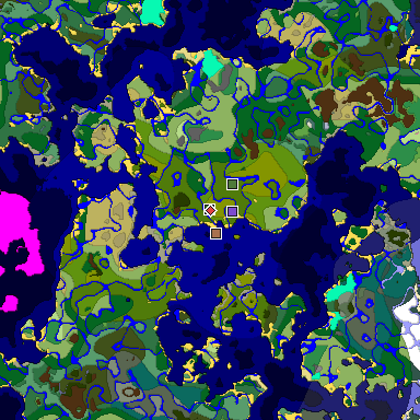 Predicted biome map of Java 1.21.4 seed 7308103958687552580 around estimated spawn