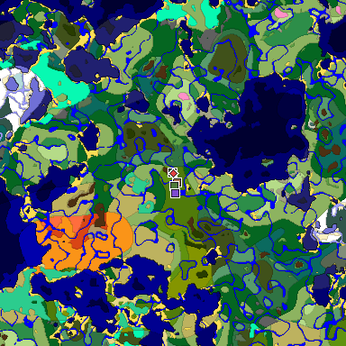 Predicted biome map of Java 1.21.4 seed 8053592785775977460 around estimated spawn