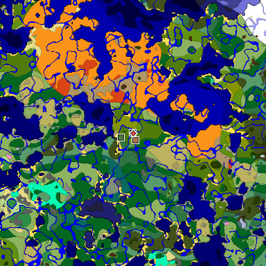 Predicted biome map of Java 1.21.4 seed -536348644811350548 around estimated spawn