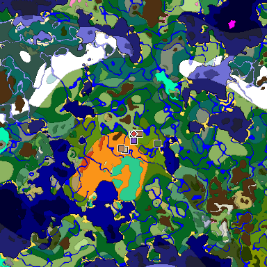 Predicted biome map of Java 1.21.4 seed -7023658864005546876 around estimated spawn