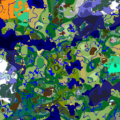 Predicted biome map of Java 1.21.4 seed -6124571640252672381 around estimated spawn
