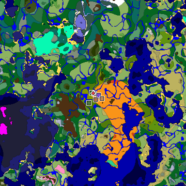 Predicted biome map of Java 1.21.4 seed -7690233154392215570 around estimated spawn